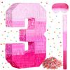 Sratte Number Piata Pink Piata Birthday Decorations Gradient with Stick Blindfold Confetti for Girls Boys Birthday Anniversary Party Decorations Supplies(Number 3) view 1