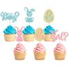 24pcs Gender Reveal Cupcake Toppers - Blue Pink Glitter Bunny Egg Cake Picks - Happy Easter Cake Decorations - Bunny Easter Theme Spring Theme Babyshower Birthday Party Decorations view 1