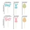 24pcs Gender Reveal Cupcake Toppers - Blue Pink Glitter Bunny Egg Cake Picks - Happy Easter Cake Decorations - Bunny Easter Theme Spring Theme Babyshower Birthday Party Decorations view 2