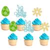 24 Pcs Oh Baby Cupcake Toppers - Blue Glitter Babyshower Cake Picks - Happy Easter Bunny & Spring Theme Boy Birthday Party Decorations view 1