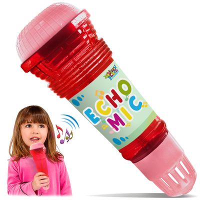 Novelty Place Echo Mic for Kids and Toddlers - Battery-Free Magic Karaoke Microphone Voice Amplifying Retro Toy for Singing, Speech & Communication Therapy - 10" (Red & Pink)