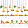 24PCS Cinco de Mayo Party Favors, 12PCS Cinco de Mayo Hats 12PCS Mexican Necklace, Fiesta Paper Hat Sombrero Metallic Felt Necklaces Bead, Cactus Maracas Decor for Mexican Carnival Party Supplies view 1