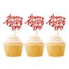 24Pcs Glitter Red Happy Mother's Day Cupcake Toppers Red Mother's Day Food Picks for Mother Grandma Birthday Cupcake Decorations Mother's Day Party Decorations view 3