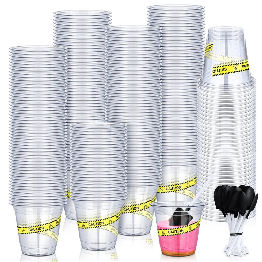 WILLBOND 120 Pcs Construction Party Cups Construction Party Favors Disposable Dump Truck Cup Clear Plastic Cups with Shovel Shape Dessert Spoon for Construction Themed Birthday Party (Simple, 9oz)
