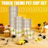 WILLBOND 120 Pcs Construction Party Cups Construction Party Favors Disposable Dump Truck Cup Clear Plastic Cups with Shovel Shape Dessert Spoon for Construction Themed Birthday Party (Simple, 9oz) view 3