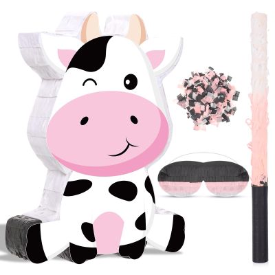 Aoriher Cow Piata with Blindfold and Bat, Farm Animal Theme Birthday Party Supplies Cow Piata for Birthday Party Favors Decor, 16 x 12 x 3.2 Inch