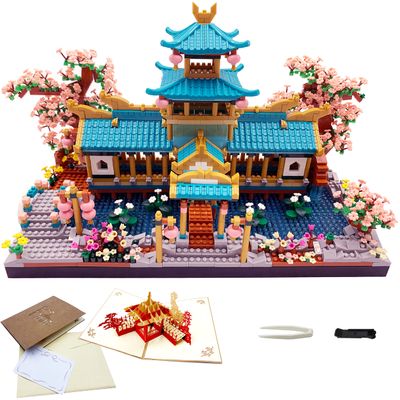 Alizdd Micro Building Blocks SetChinese Suzhou Garden Architecture and Cherry Blossom Bonsai Tree Building Toys for AdultsJapanese Sakura House ModelCreative Mini Bricks Gift for Kids 14+2350 pcs