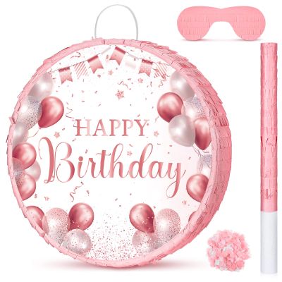 Sinmoe Birthday Piata with Stick Blindfold and Confetti Large Piata for Adult Men Women Birthday Party Supplies Decoration Wedding Anniversary(Rose Gold)