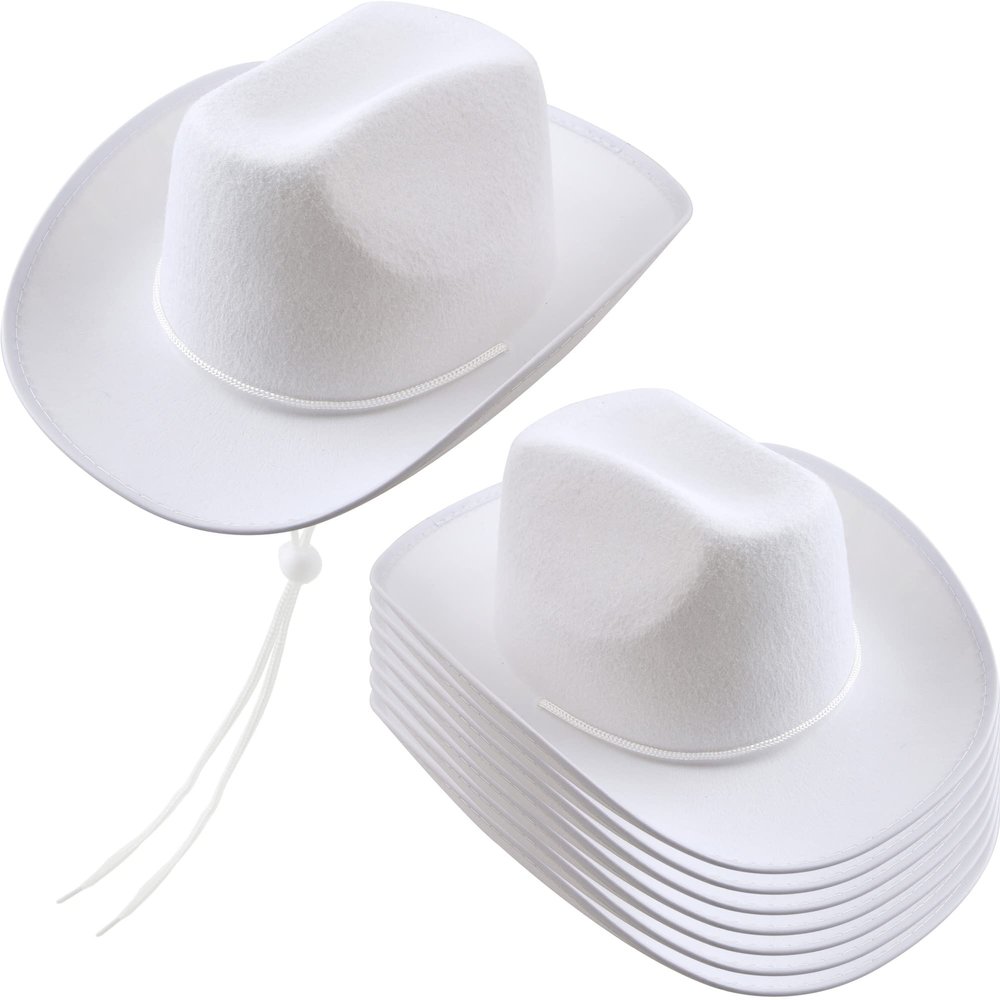SGBETTER 8 Pack Kids Plain Cowboy Hat Western Cowgirl Hat for Boys Girls Cowboy Theme Party Halloween Party Supplies (White)