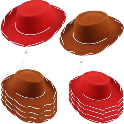 SGBETTER 10 Pack Kids Cowboy Hat Felt Western Cowgirl Hat for Boys Girls Birthday Halloween Cowboy Theme Party Supplies Dress Up Accessories (Red,Brown)