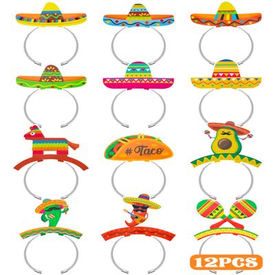 12 PCS Colorful Patterned Cardboard Sombrero Hats, Fiesta Headbands for Mexican Theme Celebration Party Favors