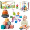 Wuzhineisn Montessori Baby Toys for Ages 6-18 Months - Pull String Teether, Stacking Blocks, Sensory Shapes Storage Bin, Infant Bath Time Fun, 4 in 1 Toddlers Toy Gifts for 1 2 3 Year Old Boys Girls view 1