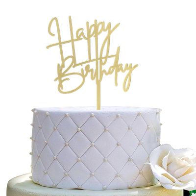 Happy Birthday Cake Topper - Birthday Party Decoration, Mirror Gold Acrylic