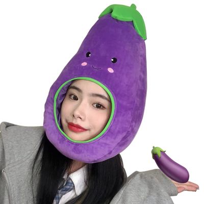 BEESUM 2023 Realistic Eggplant Hat Cap Plush Vegetable Dress Up Mask for Halloween Christmas Party Costume (Purple)