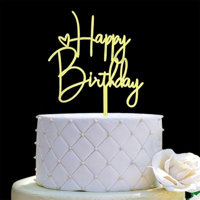 JIEEIN Happy Birthday Cake Topper for Birthday Party Decoration - Mirror Gold Acrylic