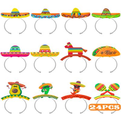 24 PCS Cinco De Mayo Party Supplies, 12 Styles Cinco de Mayo Hats, Colorful Pattern Mexican Cardboard Sombrero Hat for Women, Fiesta Cactus Maracas Accessories for Mexican Carnival Party Supplies
