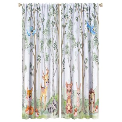 Kids Forest Animal Curtains,Cartoon Woodland Deer Bear Rabbit Colorful Jungle Wild Animal Child Nursery Baby Boy Girl Bedroom Dcor Living Room Polyester Fabric Window Drapes 2 Panel Set 52" x 84"