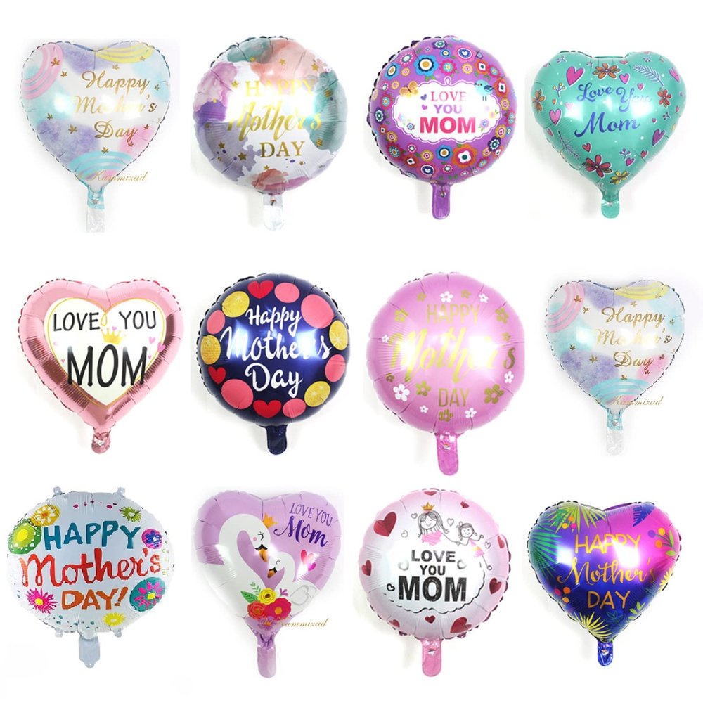 24pcs Happy Mother's Day Foil Balloons, Heart Balloons,18inch Best Mother's day Day Balloons for Happy Mothers Day Birthday Party Decorations Supplies (white-12)