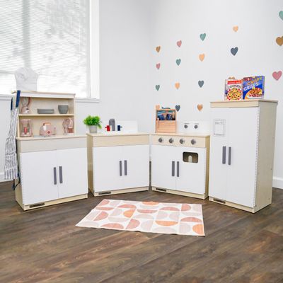 Childrens Factory Wooden 4-Piece Kitchen Set - Kids & Toddlers Pretend Fridge - Realistic Design & Feature - Pre-School Furniture for Classroom or Playroom - Assembly Required