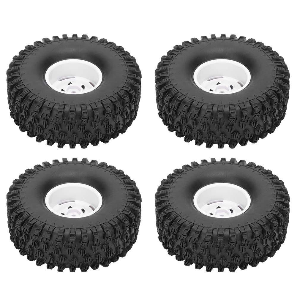1/10 RC Tire, 4pcs 1 9in Edge Rubber Tire Skin, Inflatable Tire Upgrade Spare Parts Remote Tyre Car Model Tyre for Axial for SCX10 90047 for D90 D110 TF2 1/10 RC Crawler 120MM Hub Accessories(White)