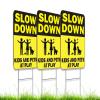 8x12 Inch Pack of 3 Slow Down Sign - Kids & Pets at Play Sign for Street Neighborhoods - Double-Sided Kids At Play Plastic Signs For Street with Metal H Stake - Children At Play Safety Signs view 1