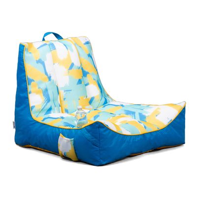 Big Joe Captain's Float No Inflation Needed Pool Lounger with Drink Holder, Paintbrush Yellow Double Sided Mesh, Quick Draining Fabric, 3 feet