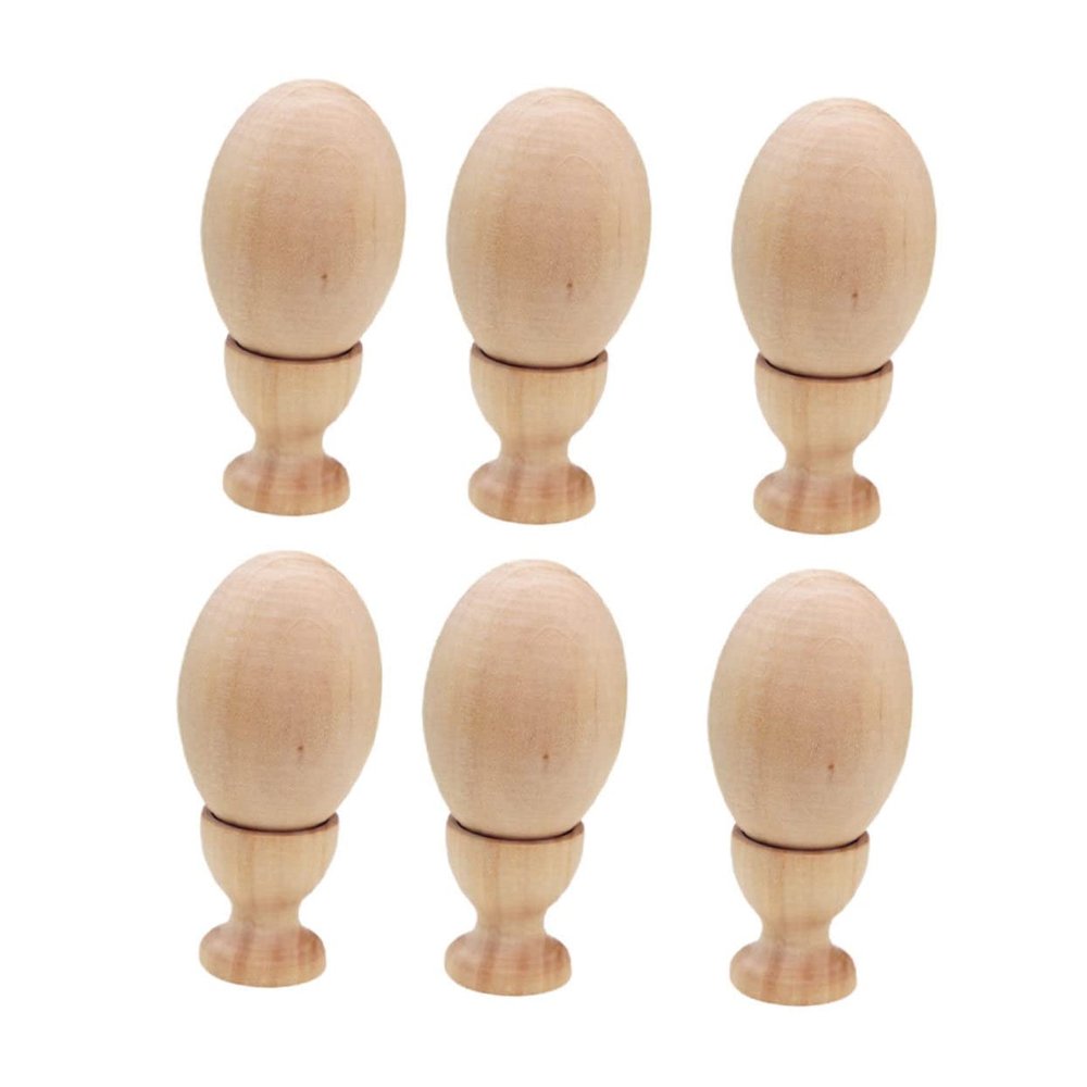 Ciieeo 1set Unfinished Wooden Eggs Decorating Kit Paintable for Creative Crafts Smooth for Easy Painting for Home Office Decoration