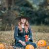 WOONEKY Green Witch Hat with Simulated Vine Flowers Lightweight Wide Brim Halloween Party Hat for Women Cosplay Decoration view 4