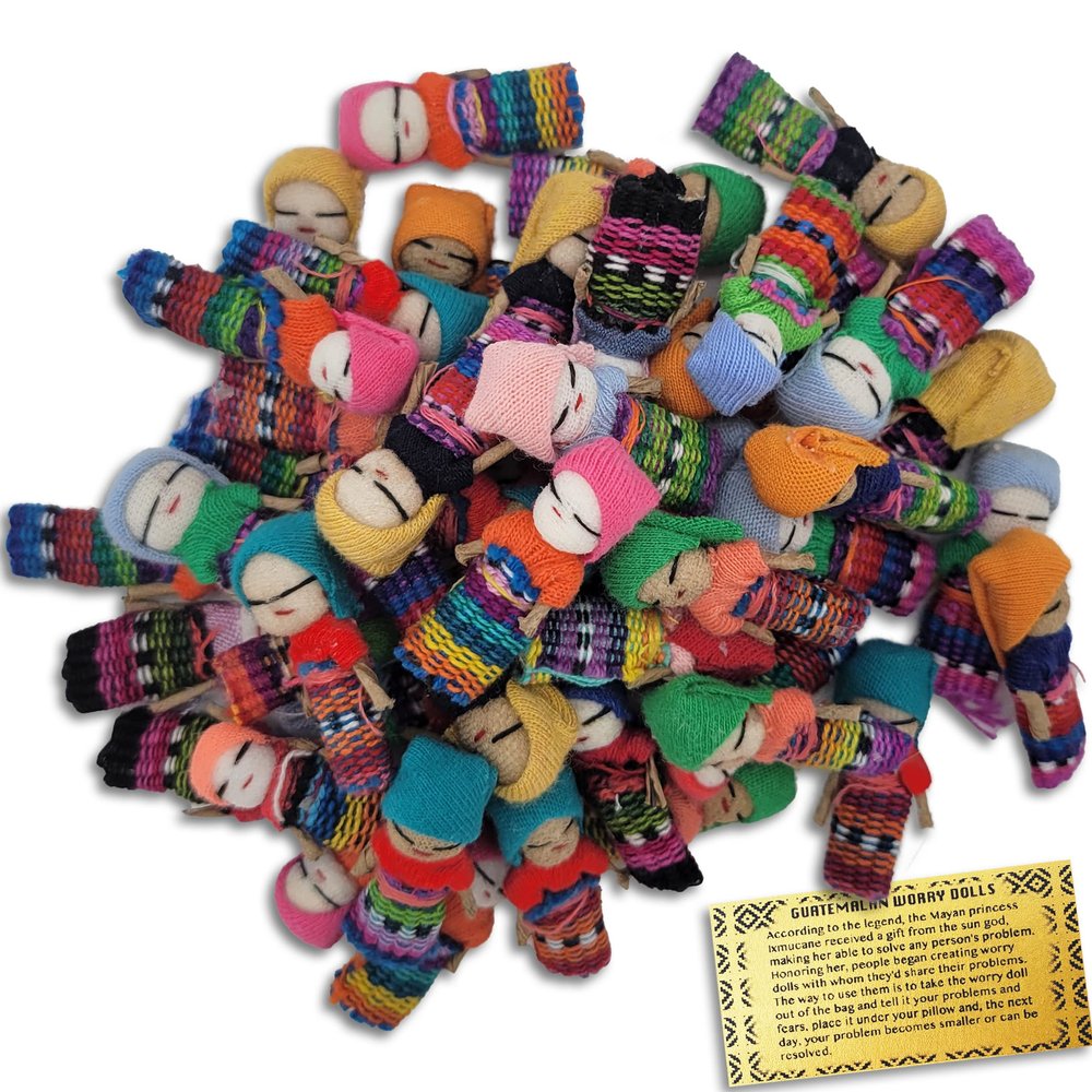 52 50 Worry Dolls in Bulk from Guatemala - Guatemalan Dolls - Mayan - Trouble - Anxiety - People - Mexican - (1 in) (50 Pack)