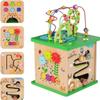 TOOKYLAND 5 in 1 Activity Center, Wooden Large Activity Play Cube 23"X13"X13", Wooden Learning Puzzle Toy for Toddlers, with Animal Friends, Shapes, Mazes, Shape Sorter view 2