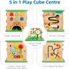 TOOKYLAND 5 in 1 Activity Center, Wooden Large Activity Play Cube 23"X13"X13", Wooden Learning Puzzle Toy for Toddlers, with Animal Friends, Shapes, Mazes, Shape Sorter view 4