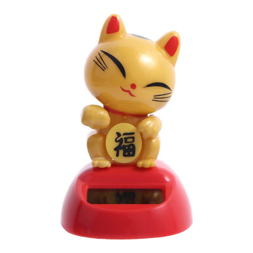 Solar Powered Dancing Lucky Cat, Good Luck Cat Waving Arm Cute Maneki Neko Beckoning Cat for Home Office Car Decoration(Gold)