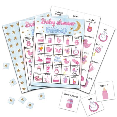 Moon and Stars Baby Bingo Cards - Gender Neutral Game for 24 Players, Family and Friends Activities, Twinkle Little Star Party Supplies Decorations