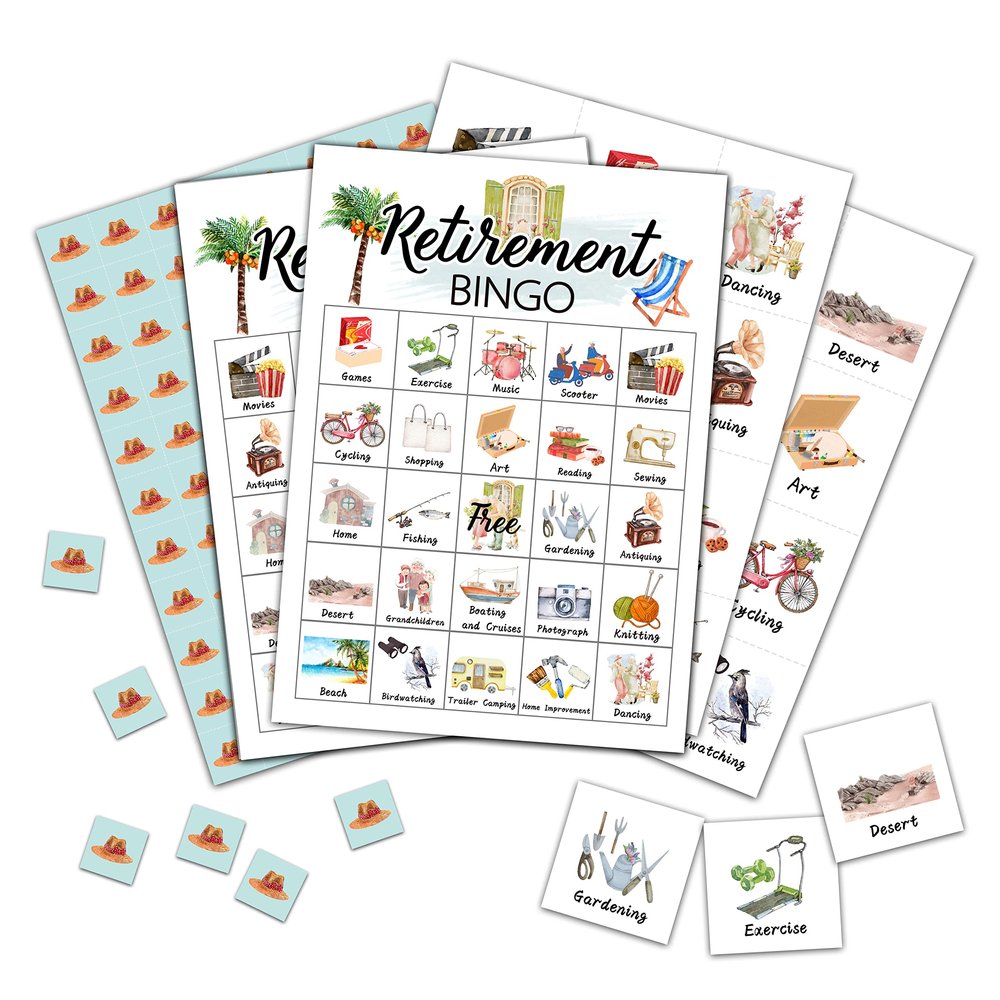Foosproea Retirement Bingo Cards, Retirement Game for 24 Players, Family & Friends Office Activity, Retirement Party Favors Supplies Decorations (12)