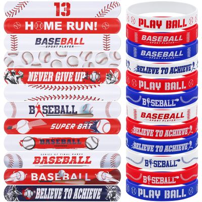 durony 48 Pieces Baseball Bracelets Wristbands Set Include 24-piece Silicone Rubber Bracelet 24-piece Slap Bracelets Sports Slap Toys for Baseball Party Favors Prizes Gifts