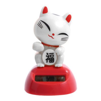 Solar Powered Dancing Lucky Cat, Good Luck Cat Waving Arm Cute Maneki Neko Beckoning Cat for Home Office Car Decoration(White)