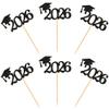 Cyodoos 24Pcs graduation cupcake toppers 2026, Food/Appetizer Picks For Graduation Party Mini Cake Decorations, 2026 Cupcake Toppers(Black) view 3