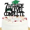 7th Bachelor Level Complete Cake Topper - Happy Graduation Congrats Class Of 2025 Black Glitter Cake Topper - Congrats Grad 2025 Graduation Party Decorations Supplies view 1