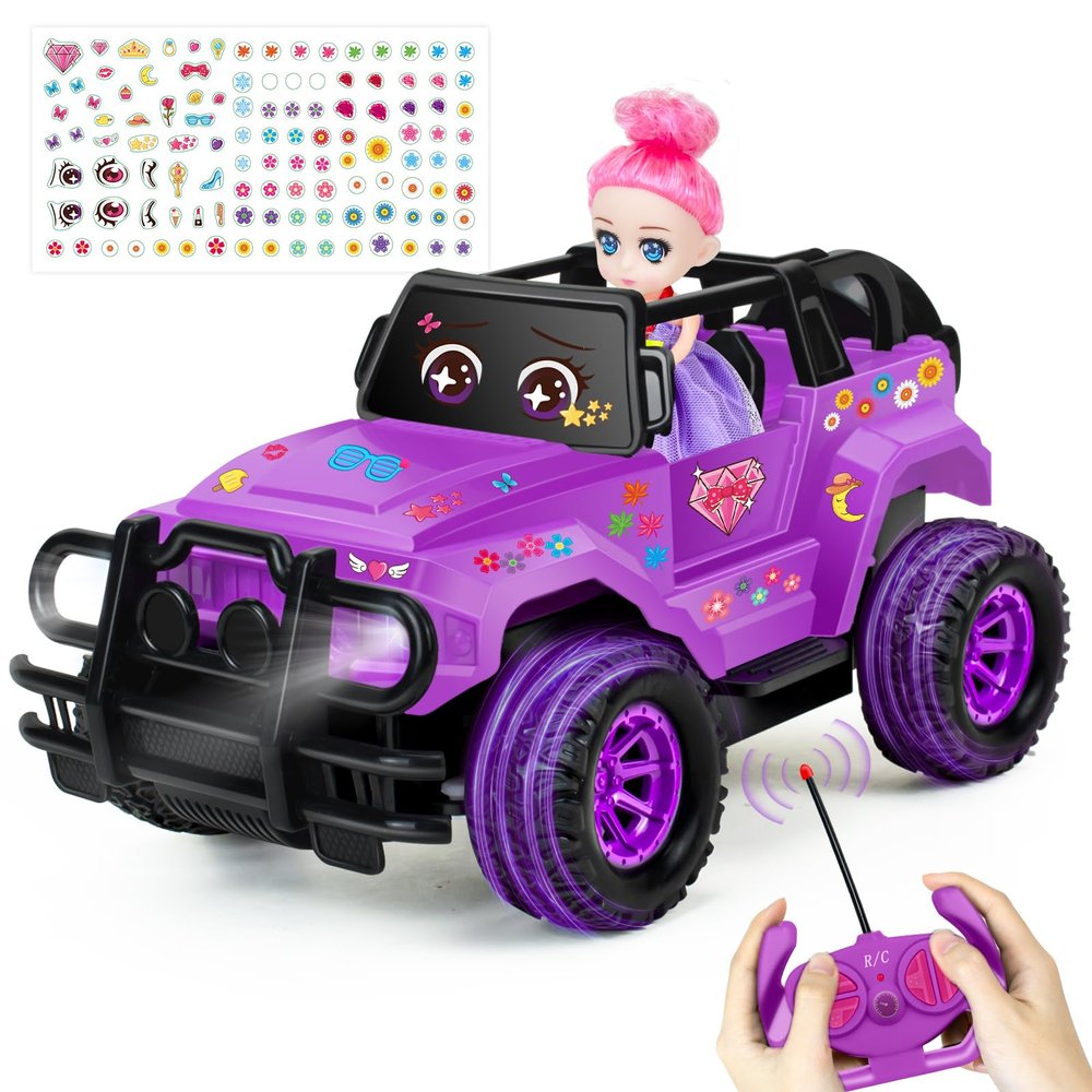 Ynanimery Remote Control Car, Purple Rc Truck with DIY Stickers and Doll for Girls Toddlers, 1:20 Scale RC Truck All Terrain Trucks, Rc Car Toys Gift for Kids Age 3 4 5 6-12 Birthday