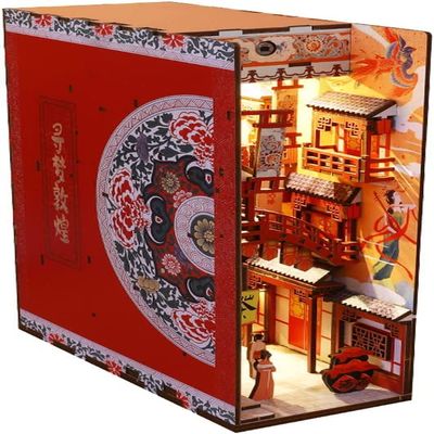 3D Wooden Puzzle Bookshelf Insert Decor,DIY Dollhouse Miniature Book Nook Assemble Kit,Bookends Model Build-Creativity Kit for Adults Women Birthday Gift