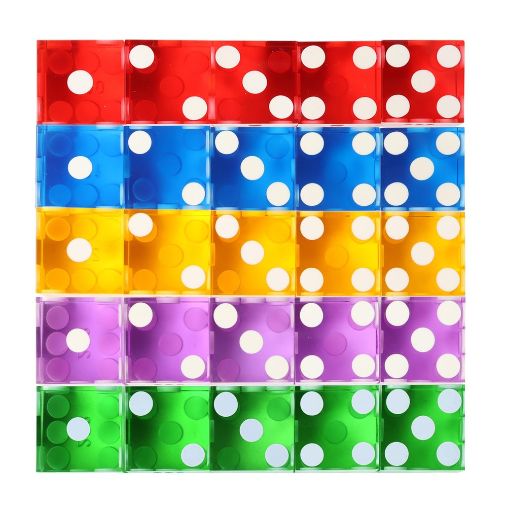 GSE Games & Sports Expert AAA Grade 19mm Casino Craps Dice Set of 25 with Razor Sharp Edges & Matching Serialized Numbers for RPG, Dice Stacking, Yahtzee Dice Games - Multicolor