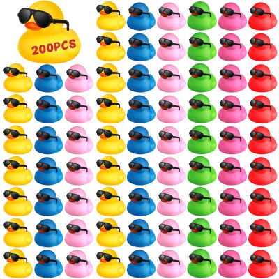 200 Pcs Mini Rubber Ducks with Sunglasses, Bulk Mini Tiny Ducks Bath Toys Float Squeak Bathtub Duckies Cruise Baby Shower Birthday Party (Colorful)