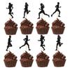 24Pcs Running Cupcake Toppers Black Glitter Sports Fitness Cupcake Picks for Running Theme Boys Girls Birthday Party Cake Decorations Supplies view 1
