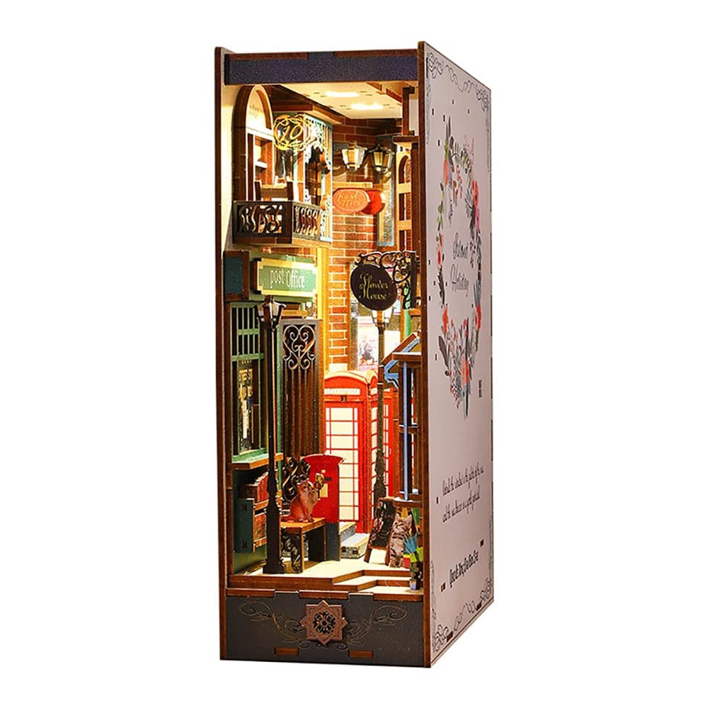 3D Wooden Puzzle Bookshelf Insert Decor,DIY Dollhouse Miniature Book Nook Assemble Kit,Bookends Model Build-Creativity Kit for Adults Women Birthday Gift