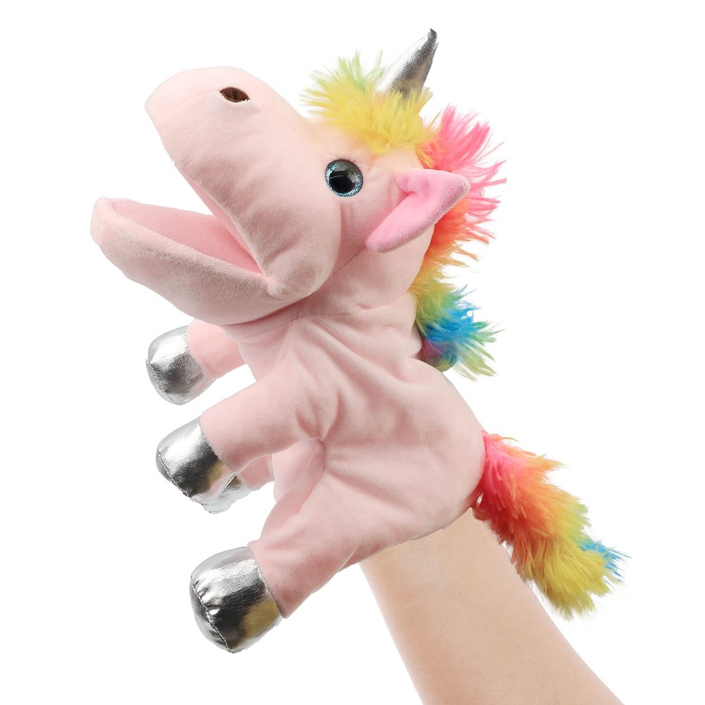 Hopearl Plush Unicorn Hand Puppet with Open Movable Mouth for Imaginative Play, Role Play, Interactive Toy for Storytelling Teaching Puppet Theater, Birthday Gift for Kids Girls, Pink, 12''