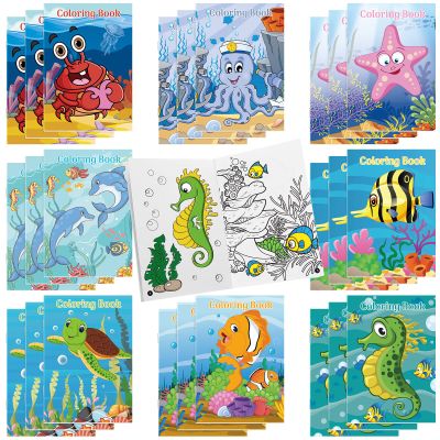 Jutom 24 Pcs Mini Ocean Coloring Books Bulk Under The Sea Party Favors DIY Craft Mini Small Coloring Book for Home Activity Holiday Supplies Party