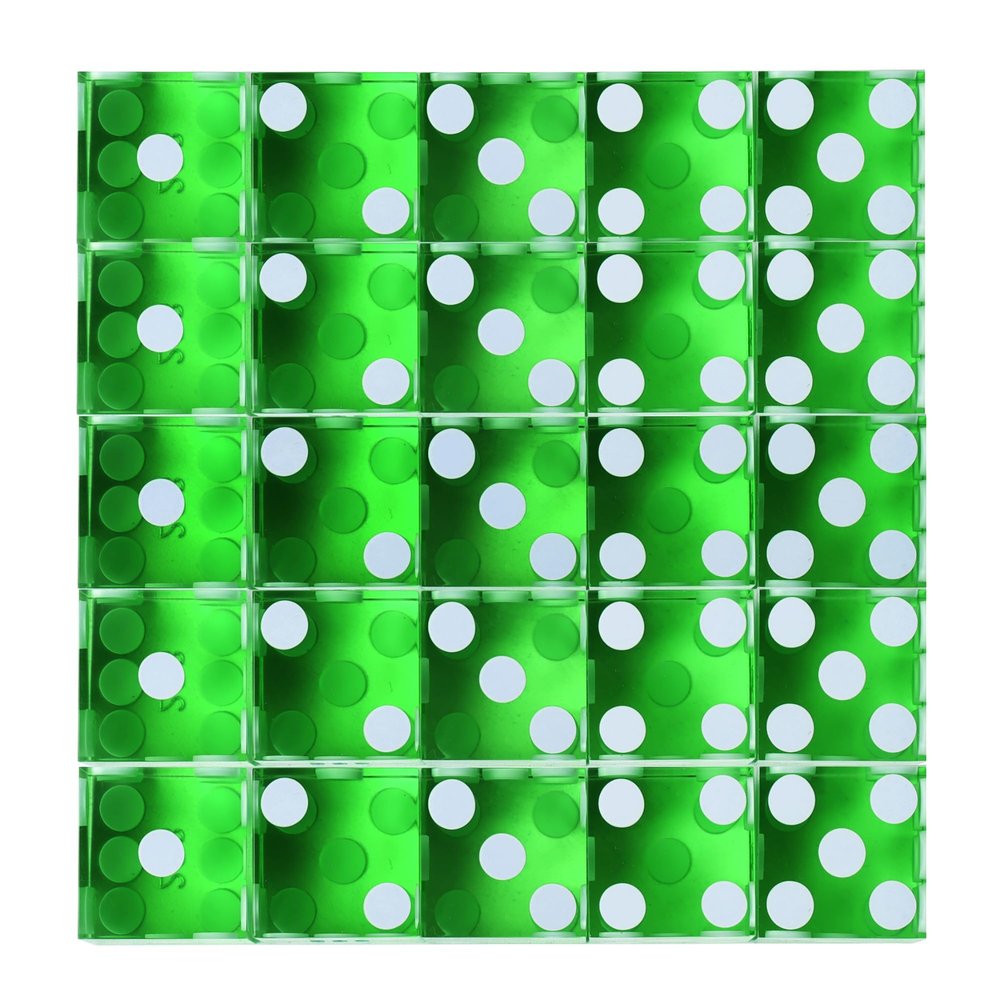 GSE Games & Sports Expert AAA Grade 19mm Casino Craps Dice Set of 25 with Razor Sharp Edges & Matching Serialized Numbers for RPG, Dice Stacking, Yahtzee Dice Games-Green