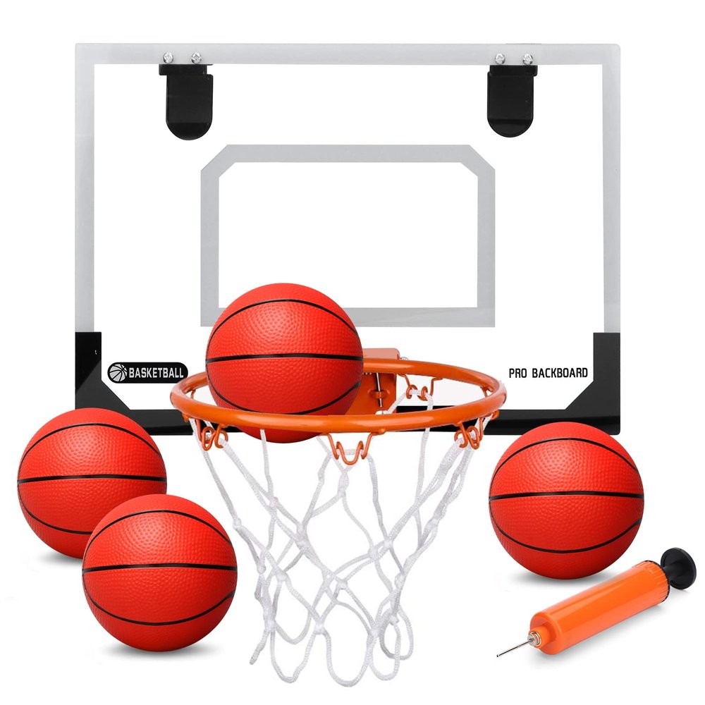Larger 17" x 12" Indoor Basketball Hoop With 9" Large Dunk Rim for Kids Adults, Over The Door Hoop 4 Balls, Wall Mount Hoops for Yard Outdoor Shatterproof Backboard- Stocking Stuffer Gift for Boy Teen