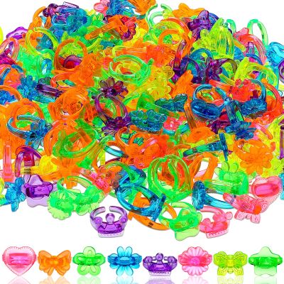 Honoson 500 Pcs Colorful Plastic Rings Bulk for Kids Girls Boys Ring Toys Party Favors Princess Accessories Dress Up for Parade Throws Game, Operation Bulk Items