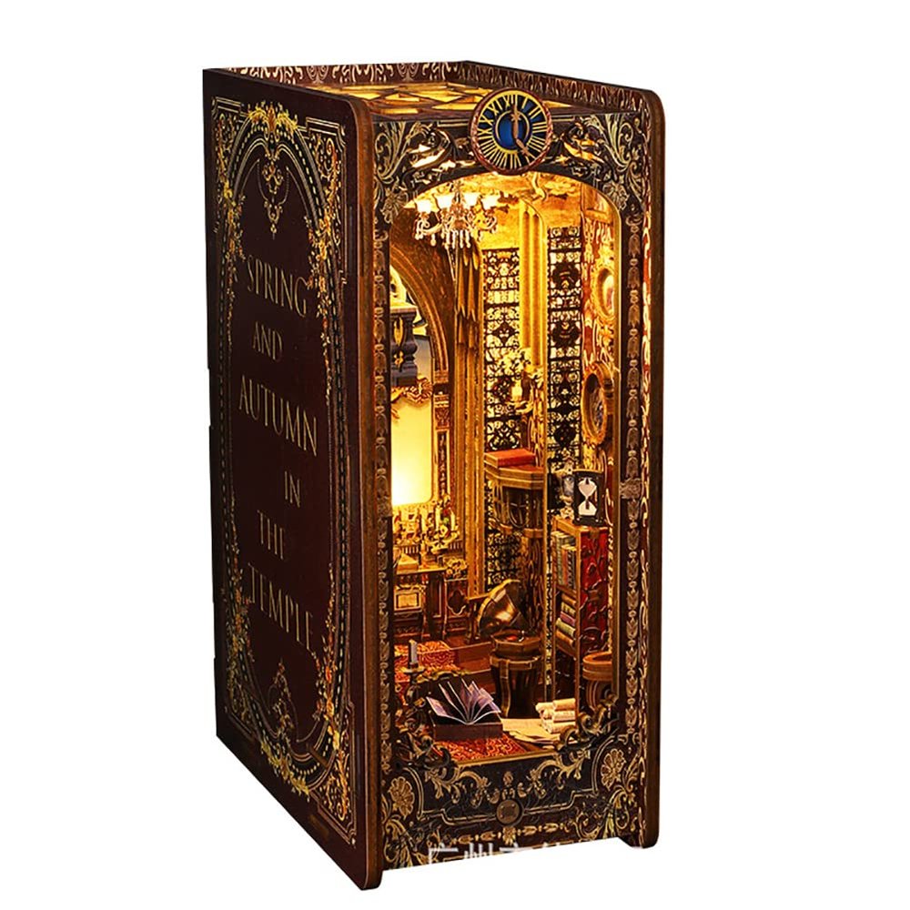 3D Wooden Puzzle Bookshelf Insert Decor,DIY Dollhouse Miniature Book Nook Assemble Kit,Bookends Model Build-Creativity Kit for Adults Women Birthday Gift